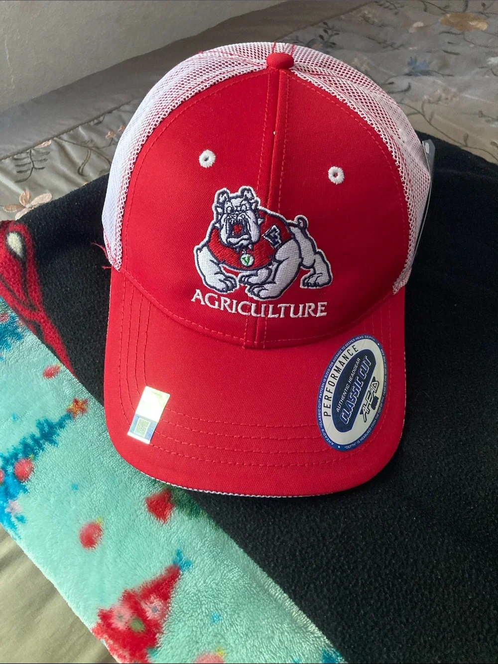 Red Bulldog Agriculture Trucker Hat with White Mesh